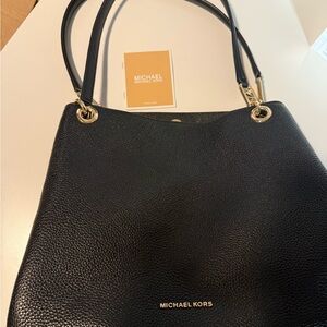 Michael Kors Black Leather Shoulder Bag with Gold Hardware